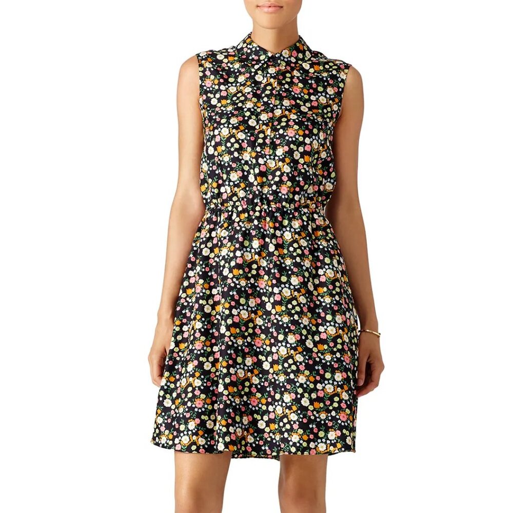 NWOT Tory Burch Ryder Floral Silk Shirt Dress Black Size 0